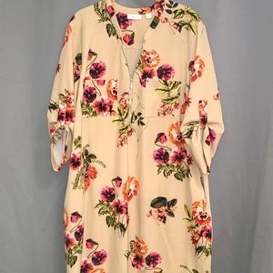 Size XL Beige Floral  New York & Company Stretch  Midi Dress